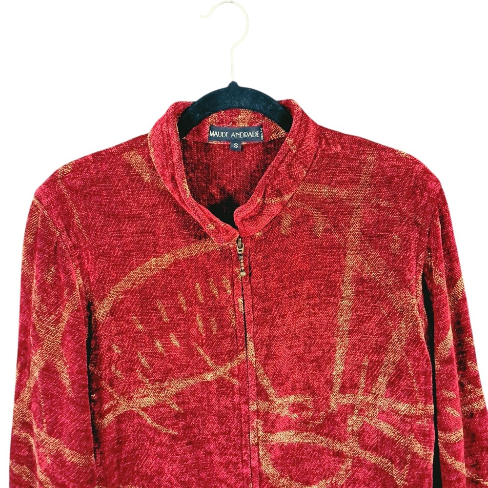 Maude Andrade Handwoven Chenille Jacket Full Zip Red Small Oversize Art USA VTG - Picture 4 of 10